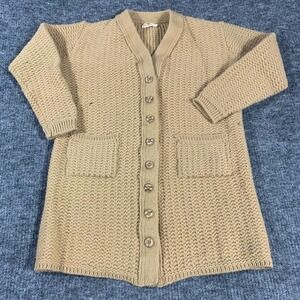 Tudor Square Sweater Womens Large Brown True Vintage Cardigan Pockets Wool 60s
